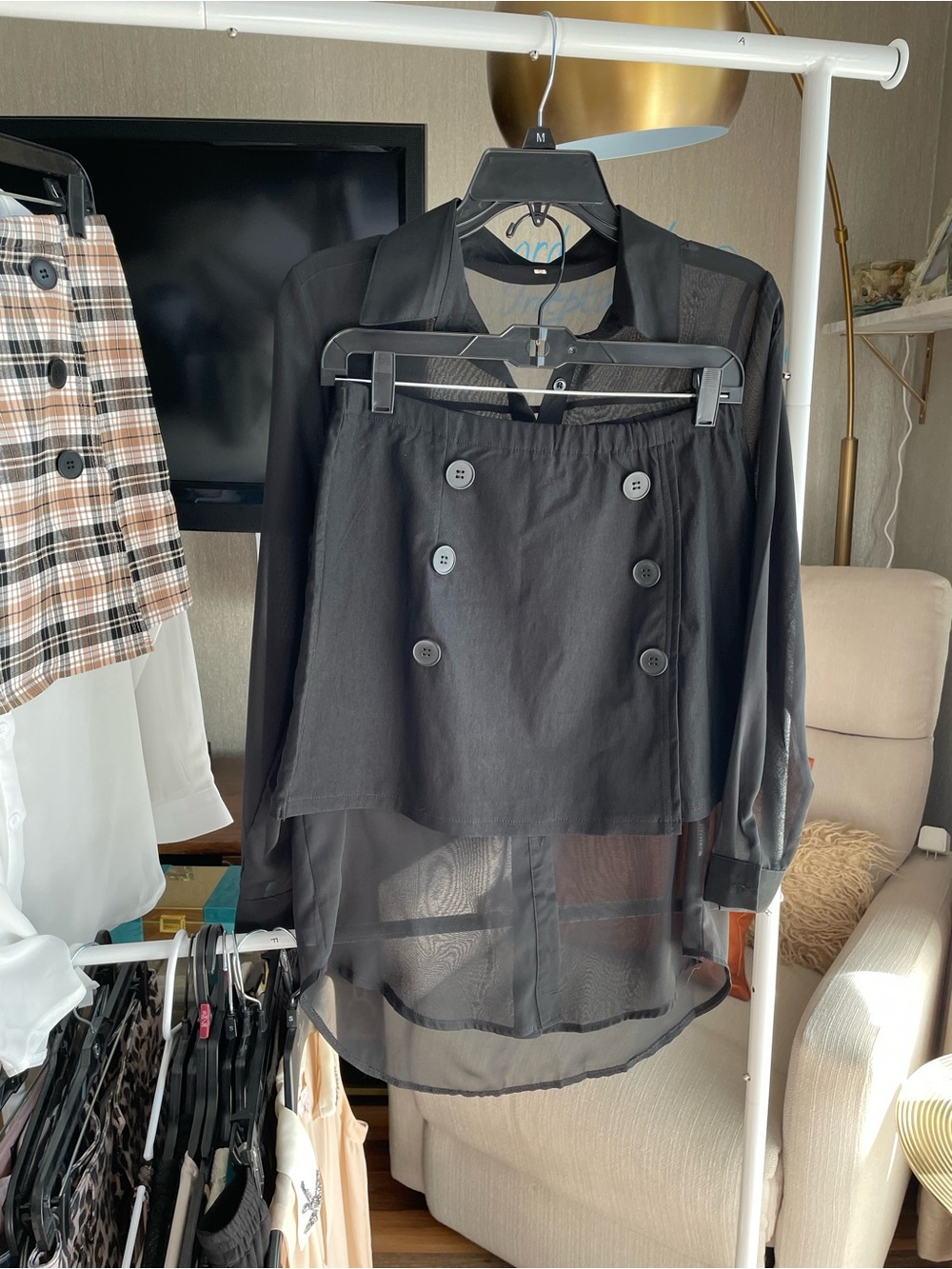 Black Sheer Button-Up Blouse - Picture 10 of 12